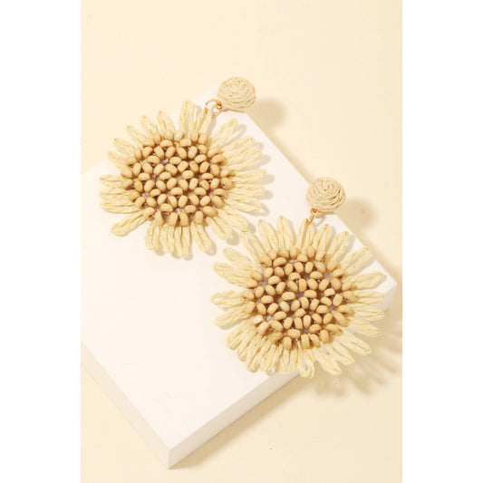 Beaded Raffia Flower Drop Earrings: CRM